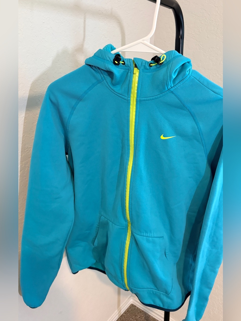 Nike Turquoise Hooded Zip-Up Sweatshirt with Yellow Trim